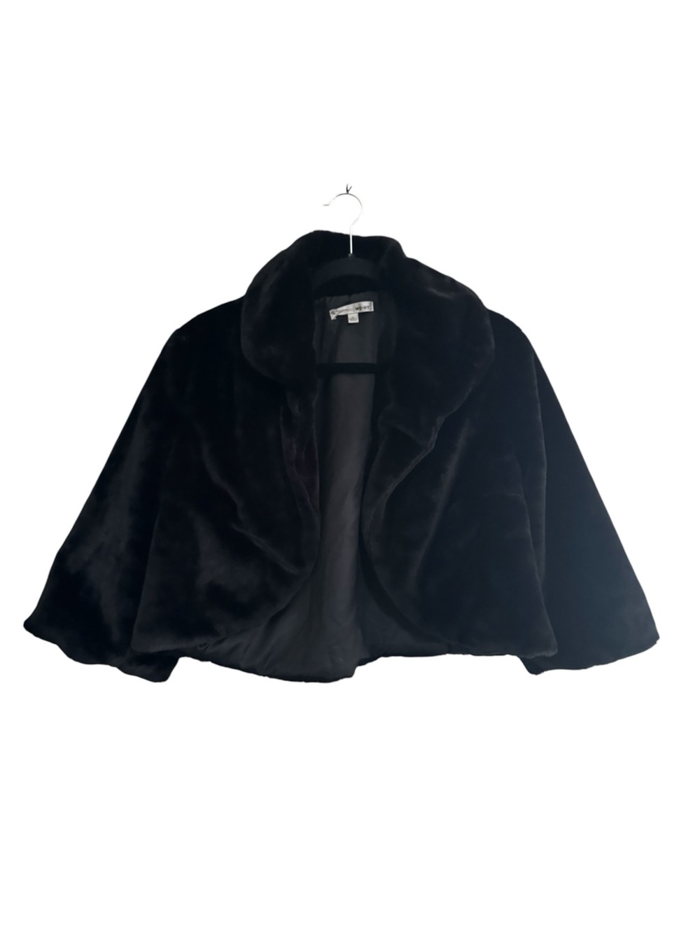 WD.NY Womens Large Black Faux Fur Shrug Open Jacket Topper Lined #7421